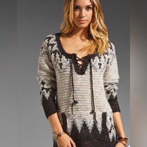 Free People Love Bug Lace Up Nordic Sweater